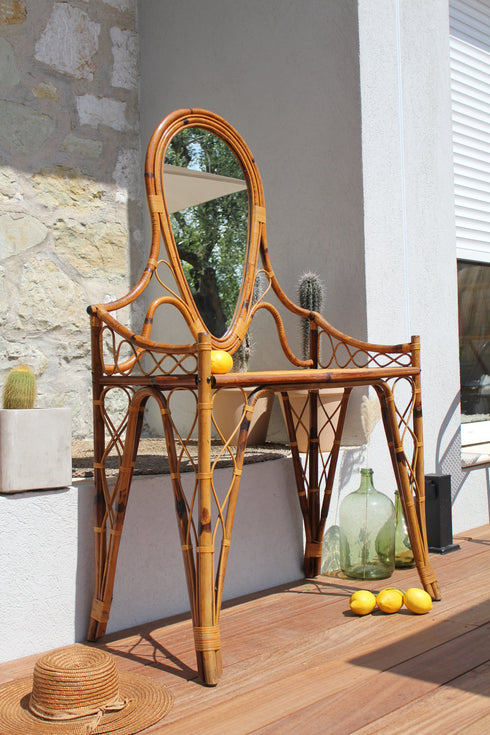 Jolie coiffeuse en rotin vintage "Camille"