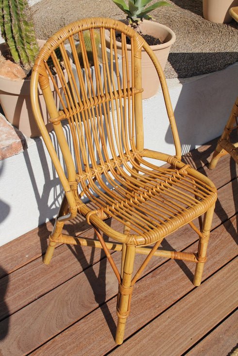 Bureau et sa chaise en rotin vintage "Hypolite" - Louis Sognot -