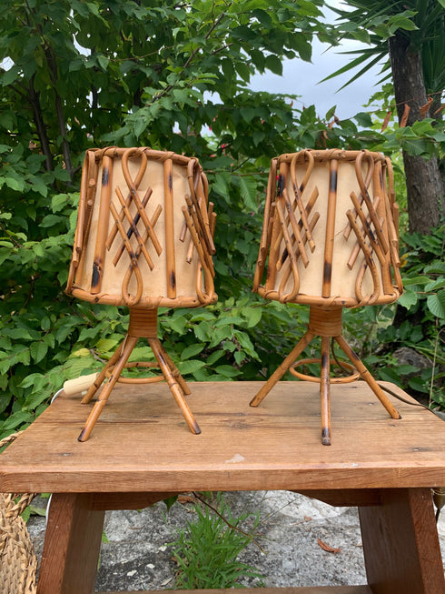 Paire de lampe vintage en rotin "Philippa"
