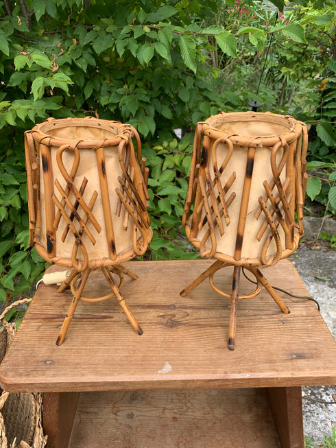 Paire de lampe vintage en rotin "Philippa"