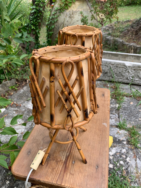 Paire de lampe vintage en rotin "Philippa"