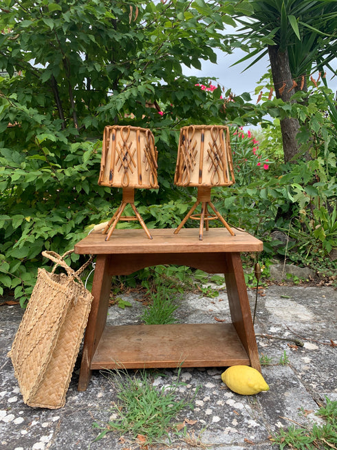 Paire de lampe vintage en rotin "Philippa"